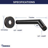 Dimensions All Metal 7" Shower Arm Oil Rubbed Bronze  - The Shower Head Store
