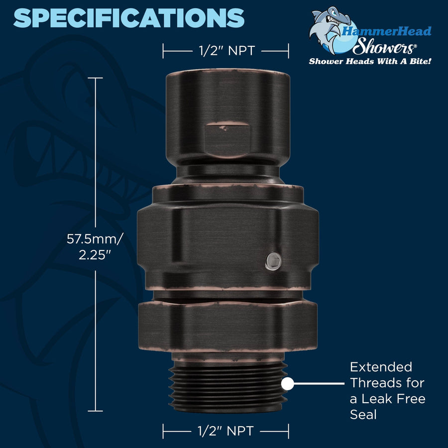 Specifications of Swivel Adapter with Extended Threads for a Leak Free Seal HammerHead Showers Oil Rubbed Bronze - The Shower Head Store