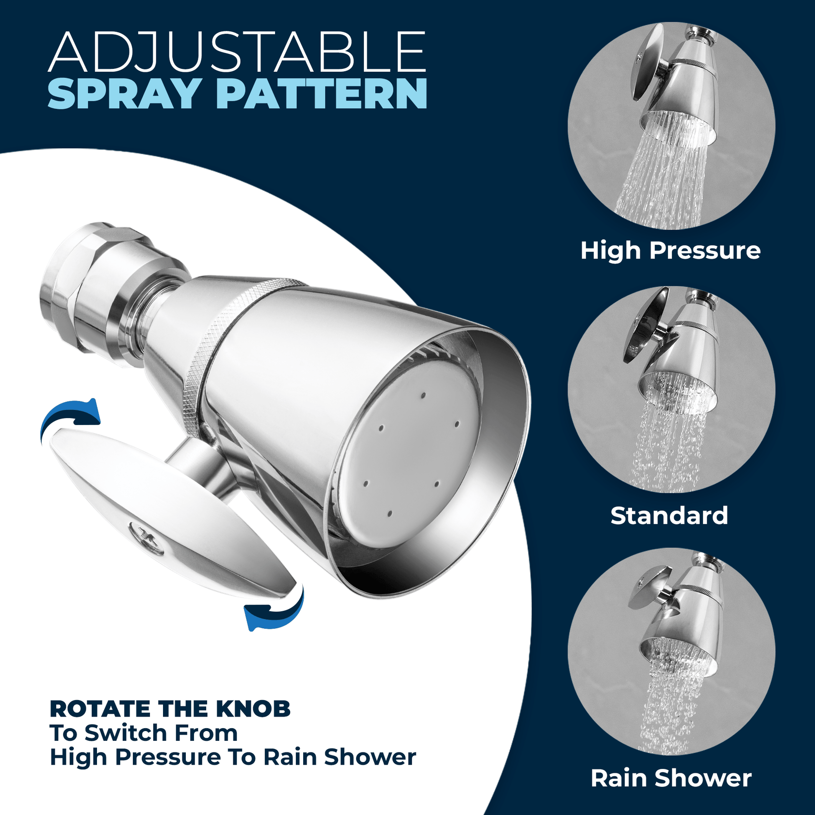 All Metal 2Inch High Pressure Shower Head, Variable Pattern, 1.75 GPM