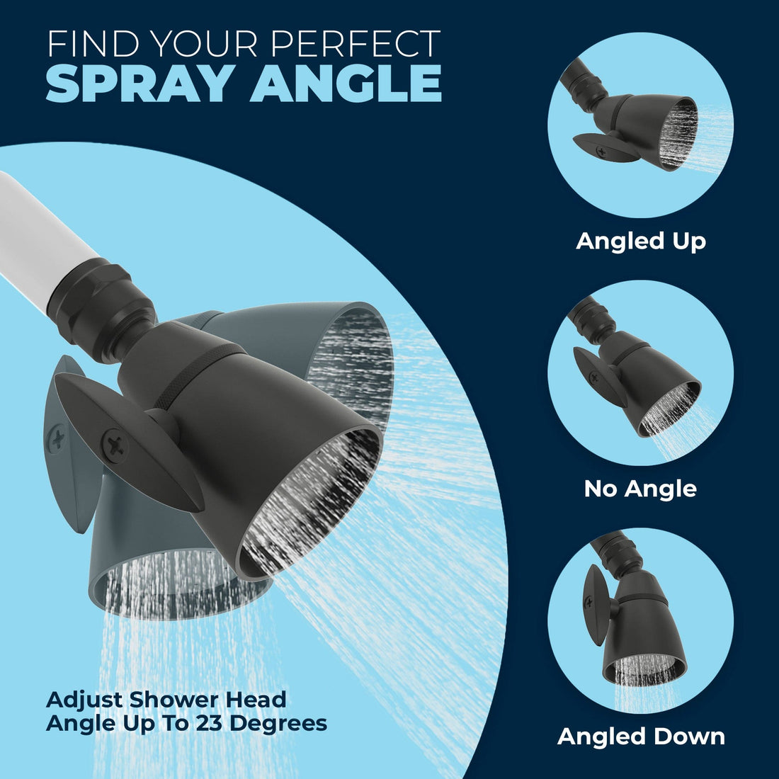Adjustable Angle Fixed Small Shower Head Adjusts Angle Up to 23 Degrees Matte Black / 2.5 - The Shower Head Store