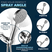 Perfect Angle HammerHead Showers All Metal 2.5 GPM 3-Spray Hand Held Shower Head Set Sprays, 2.5 / Brushed Nickel