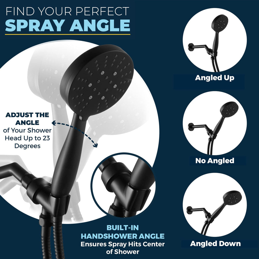 Perfect Spray Angle 3 Spray Settings for Handheld Shower Head Massage Wide and Mist Spray 2.5 / Matte Black - The Shower Head Store