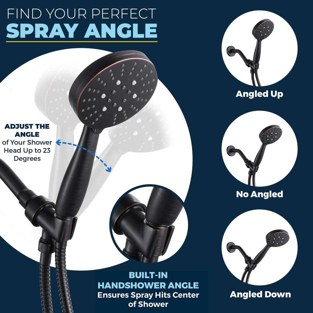 Perfect Spray Angle 3 Spray Settings for Handheld Shower Head Massage Wide and Mist Spray 2.5 / Oil Rubbed Bronze - The Shower Head Store