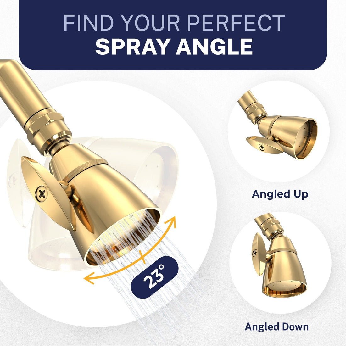 Adjustable Spray Angle California Compliant Low Flow HammerHead Showers 2-Inch Shower Head Polished Brass / 1.75 - The Shower Head Store