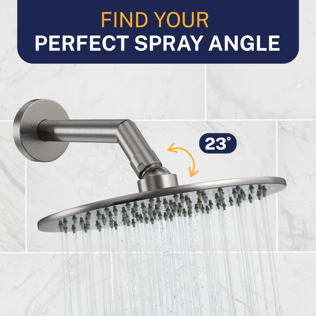 Spray Angle 8 Inch Rain Shower Head HammerHead Gray / 2.5 GPM - The Shower Head Store