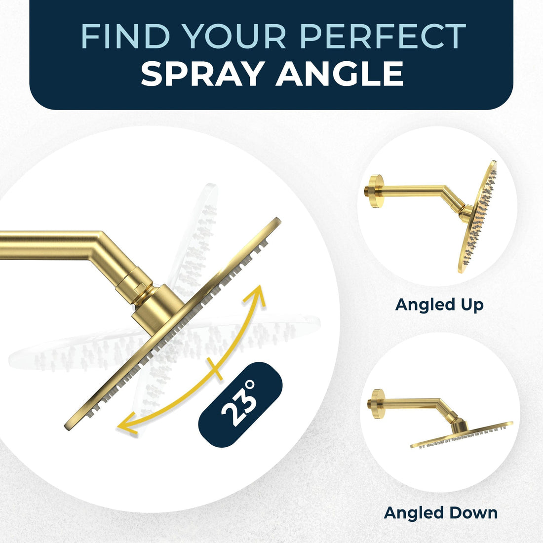 Spray Angle 8 Inch Round Rain Shower Head Brushed Gold  / 2.5 - The Shower Head Store