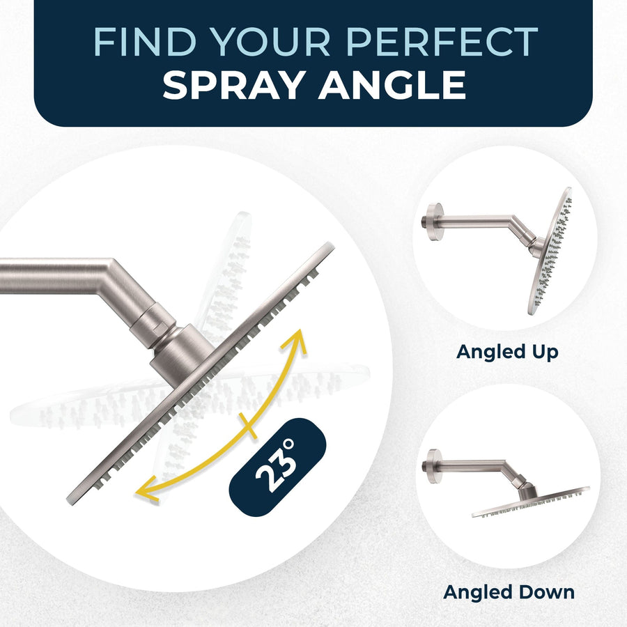 Spray Angle 8 Inch Round Rain Shower Head Brushed Nickel  / 2.5 - The Shower Head Store