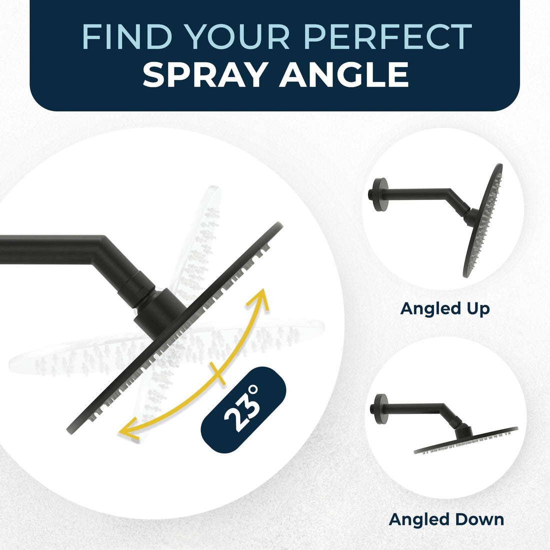 Spray Angle 8 Inch Round Rain Shower Head Matte Black  / 2.5 - The Shower Head Store