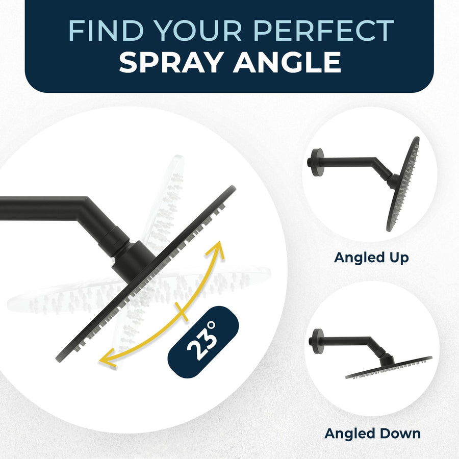 Spray Angle 8 Inch Round Rain Shower Head Matte Black  / 2.5 - The Shower Head Store
