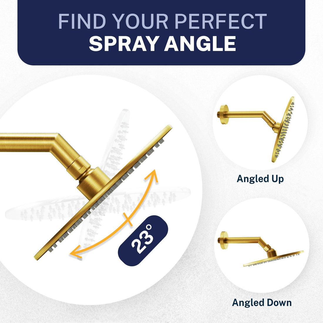 Spray Angle All Metal Shower Head Filter with 8 Inch Rainfall Shower Head Brushed Gold / 1.75 - The Shower Head Store