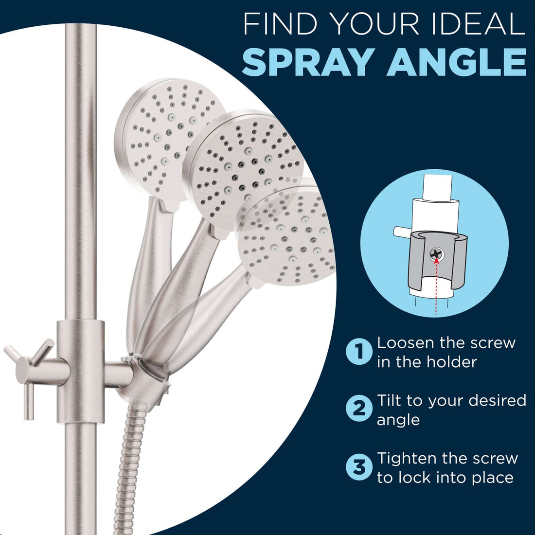 Spray Angle Slide Bar with 3-Spray Hand Held Shower Head & Hose Brushed Nickel  - The Shower Head Store