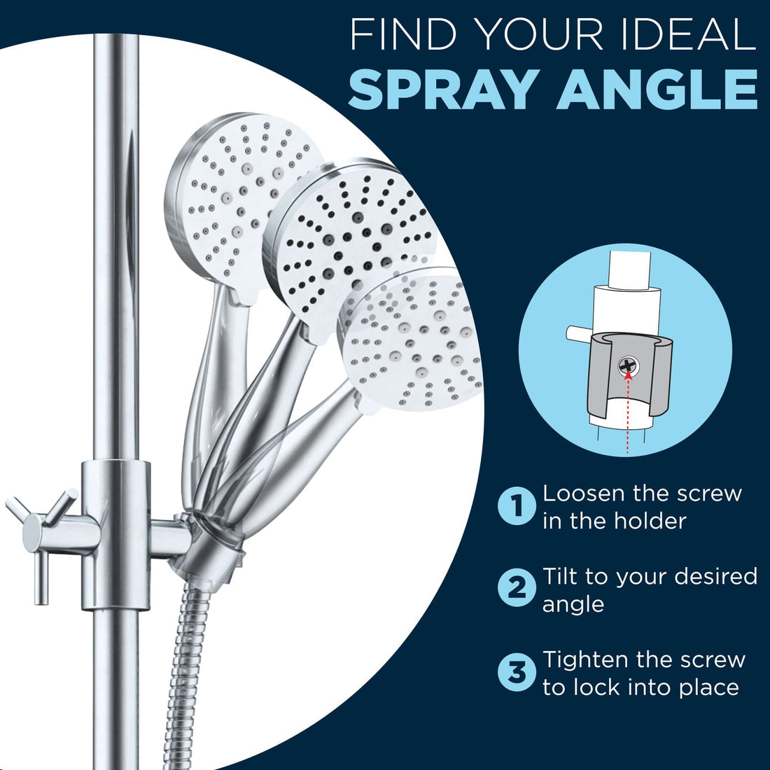 Spray Angle Slide Bar with 3-Spray Hand Held Shower Head & Hose Chrome / 2.5 - The Shower Head Store