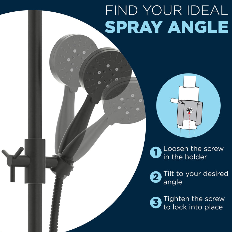 Spray Angle Slide Bar with 3-Spray Hand Held Shower Head & Hose Matte Black  - The Shower Head Store