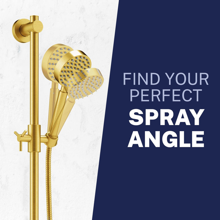 Spray Angle Dual Shower Head with Slide Bar Set Brushed Gold / 2.5 GPM Brushed Gold / 1.75 GPM - The Shower Head Store