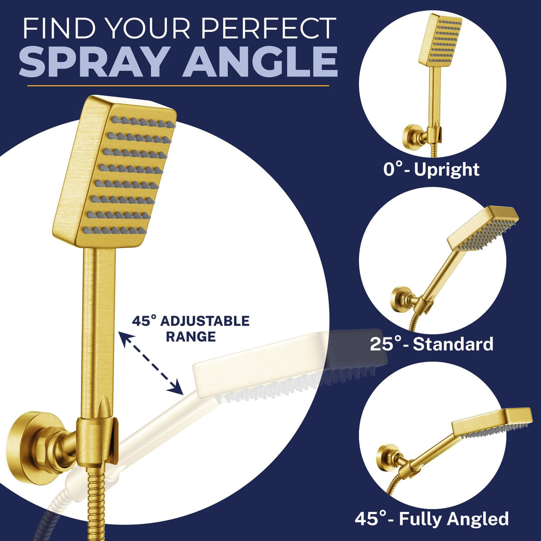 Spray Angle Square Dual Shower Head Set Brushed Gold  / 2.5 - The Shower Head Store
