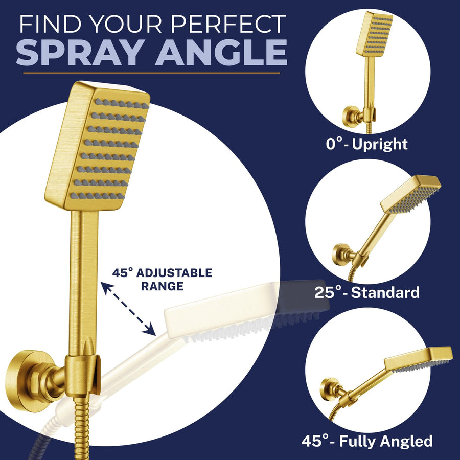 Spray Angle Square Dual Shower Head Set Brushed Gold  / 2.5 - The Shower Head Store