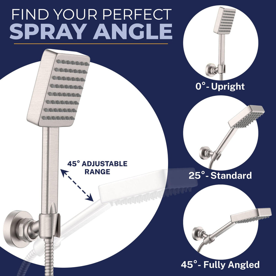 Spray Angle Square Dual Shower Head Set Brushed Nickel  / 2.5 - The Shower Head Store