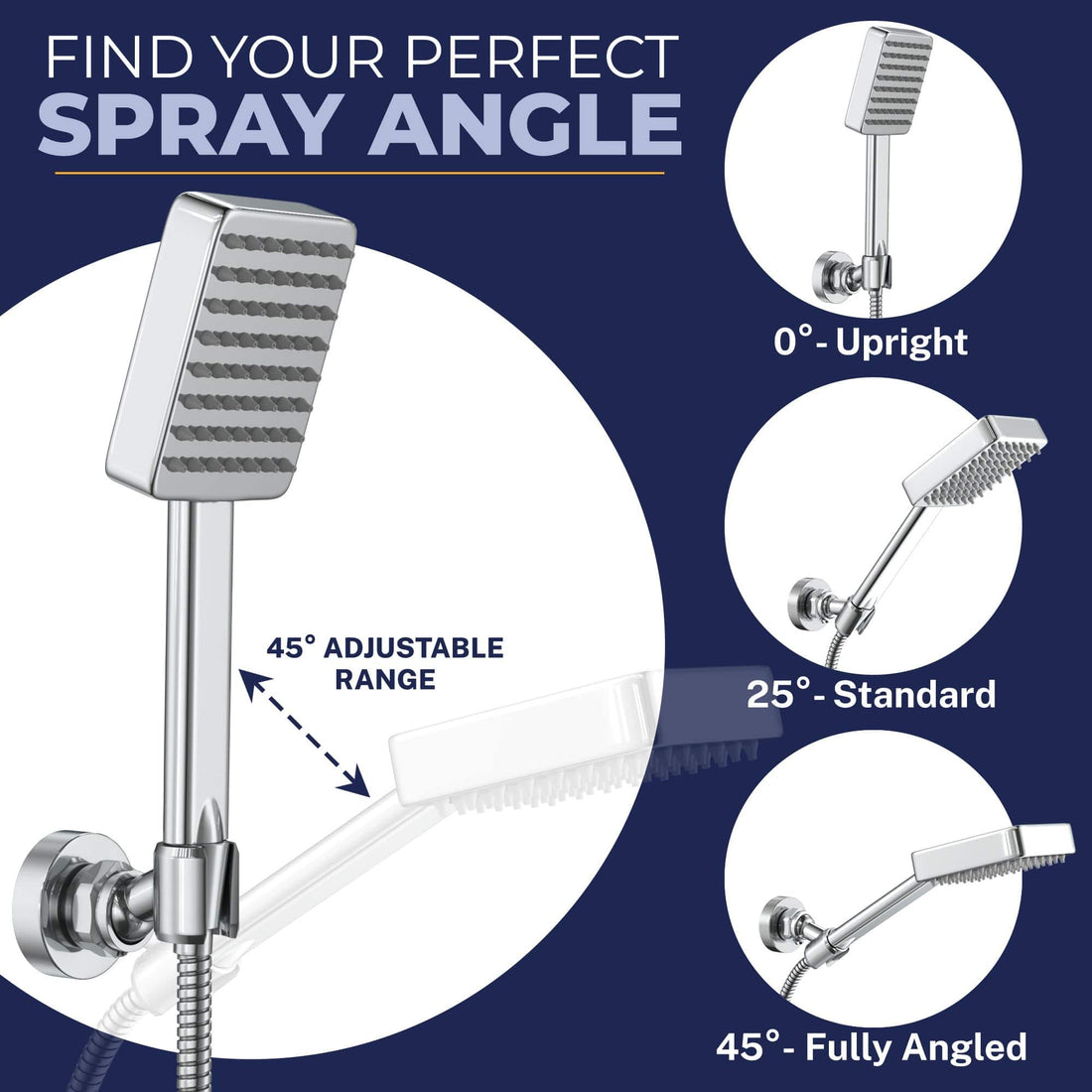 Spray Angle Square Dual Shower Head Set Chrome / 2.5 - The Shower Head Store