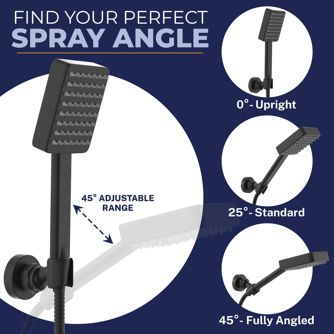 Spray Angle Square Dual Shower Head Set Matte Black  / 2.5 - The Shower Head Store