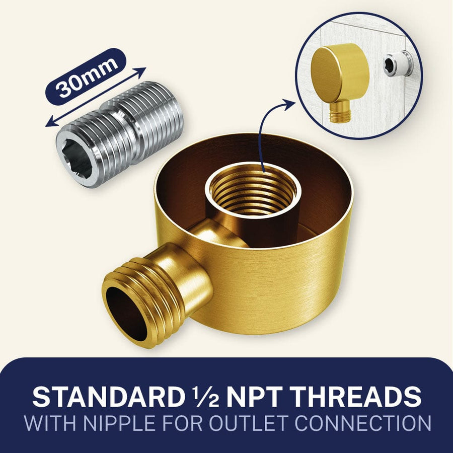Standard NPT Threads Drop Ell Brushed Gold  - The Shower Head Store