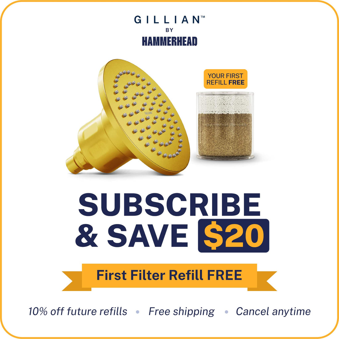 Subscribe and Save Gillian Filtered Shower Head Brushed Gold / 2.5 GPM Brushed Gold / 1.75 GPM - The Shower Head Store