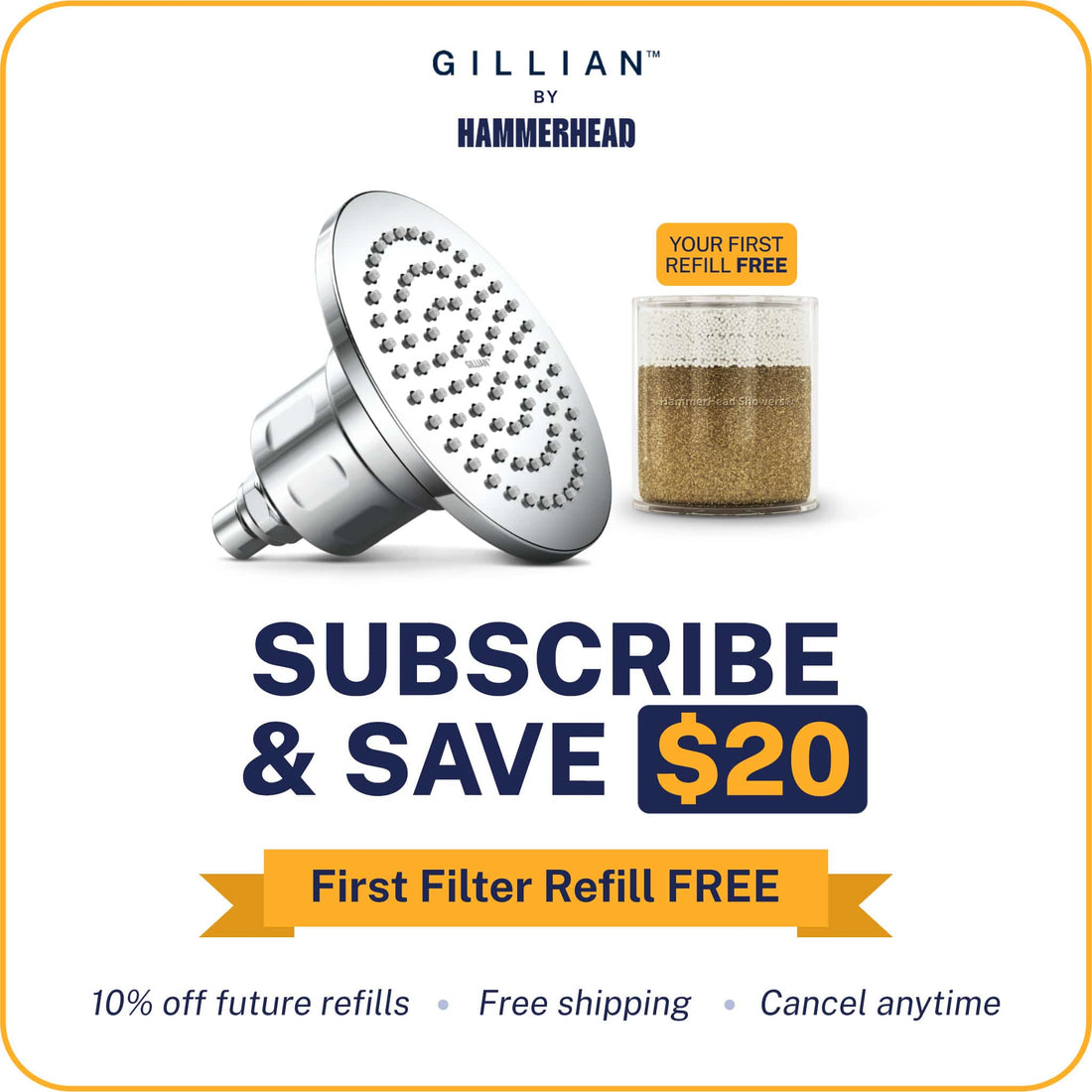 Subscribe and Save Gillian Filtered Shower Head Chrome / 2.5 GPM Chrome / 1.75 GPM - The Shower Head Store