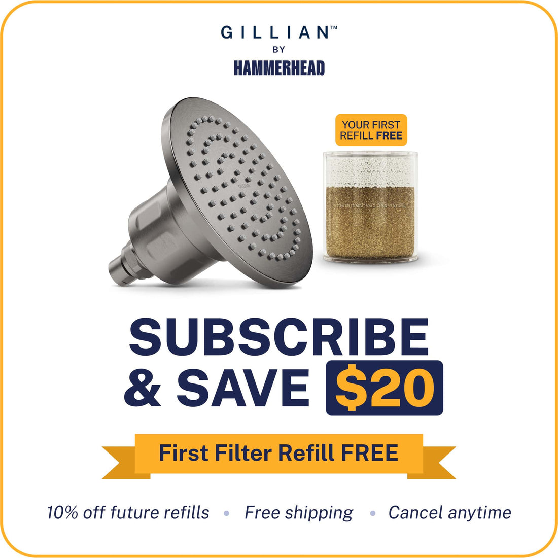 Subscribe and Save Gillian Filtered Shower Head HammerHead Gray / 2.5 GPM HammerHead Gray / 1.75 GPM - The Shower Head Store