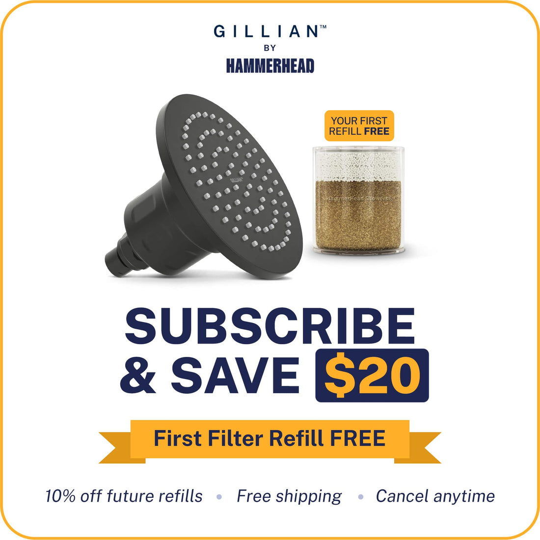 Subscribe and Save Gillian Filtered Shower Head Matte Black / 2.5 GPM Matte Black / 1.75 GPM - The Shower Head Store