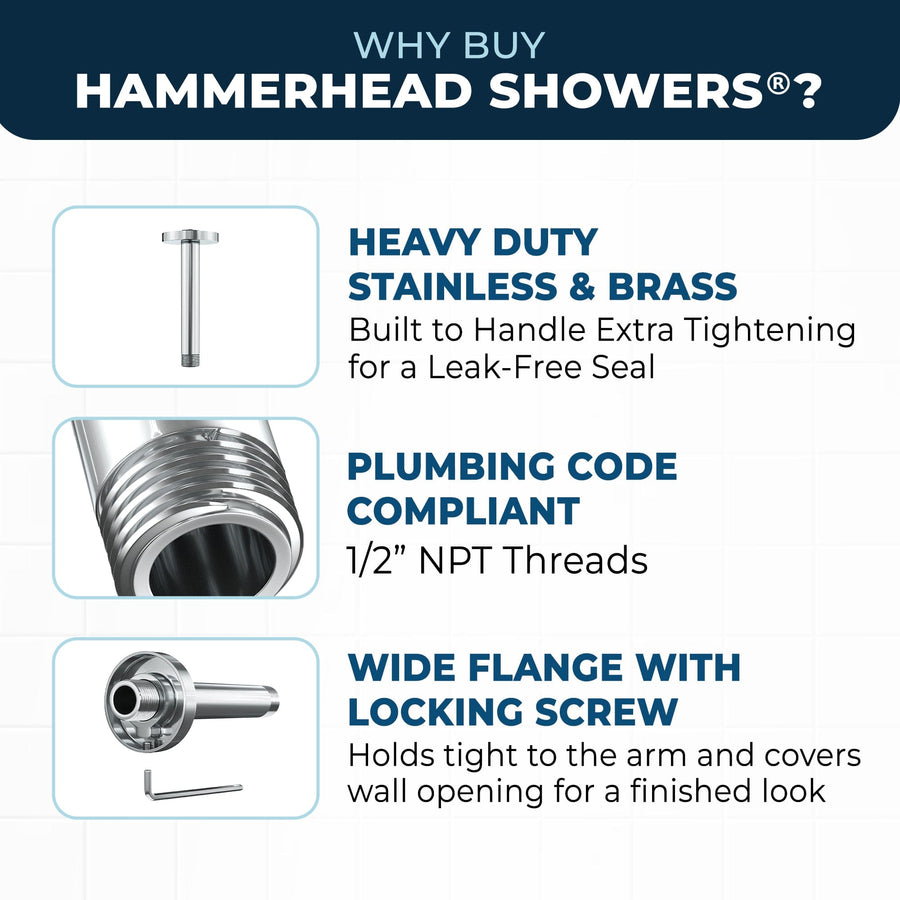 Superior Quality 6" Straight Shower Arm Chrome - The Shower Head Store