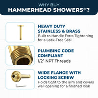 Superior Quality Straight Shower Arm Brushed Gold / 6 Inch - The Shower Head Store 