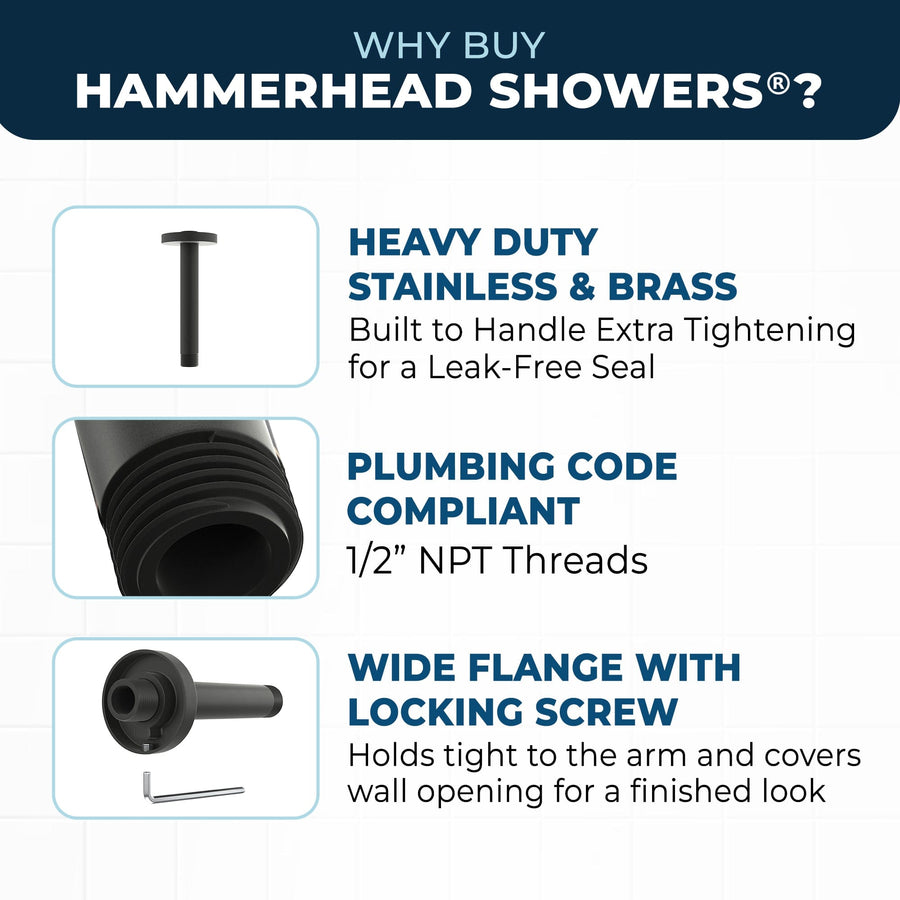 Superior Quality Straight Shower Arm Matte Black / 6 Inch - The Shower Head Store 