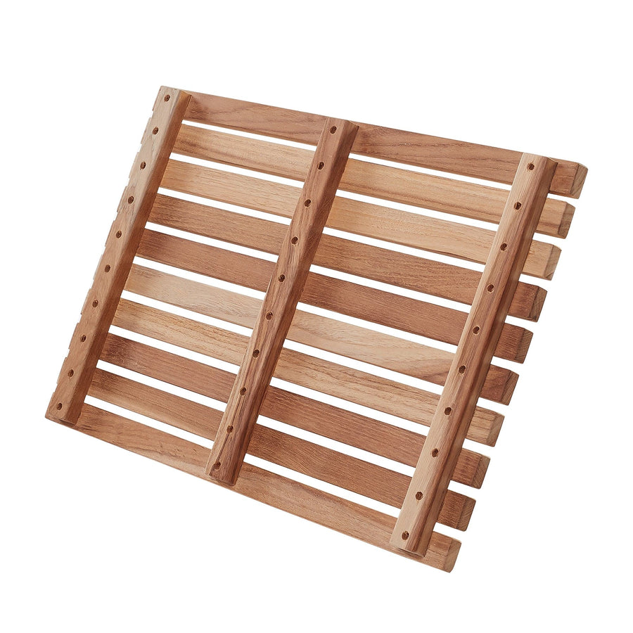 Side Back View Teak Bath Mat / 20" - The Shower Head Store