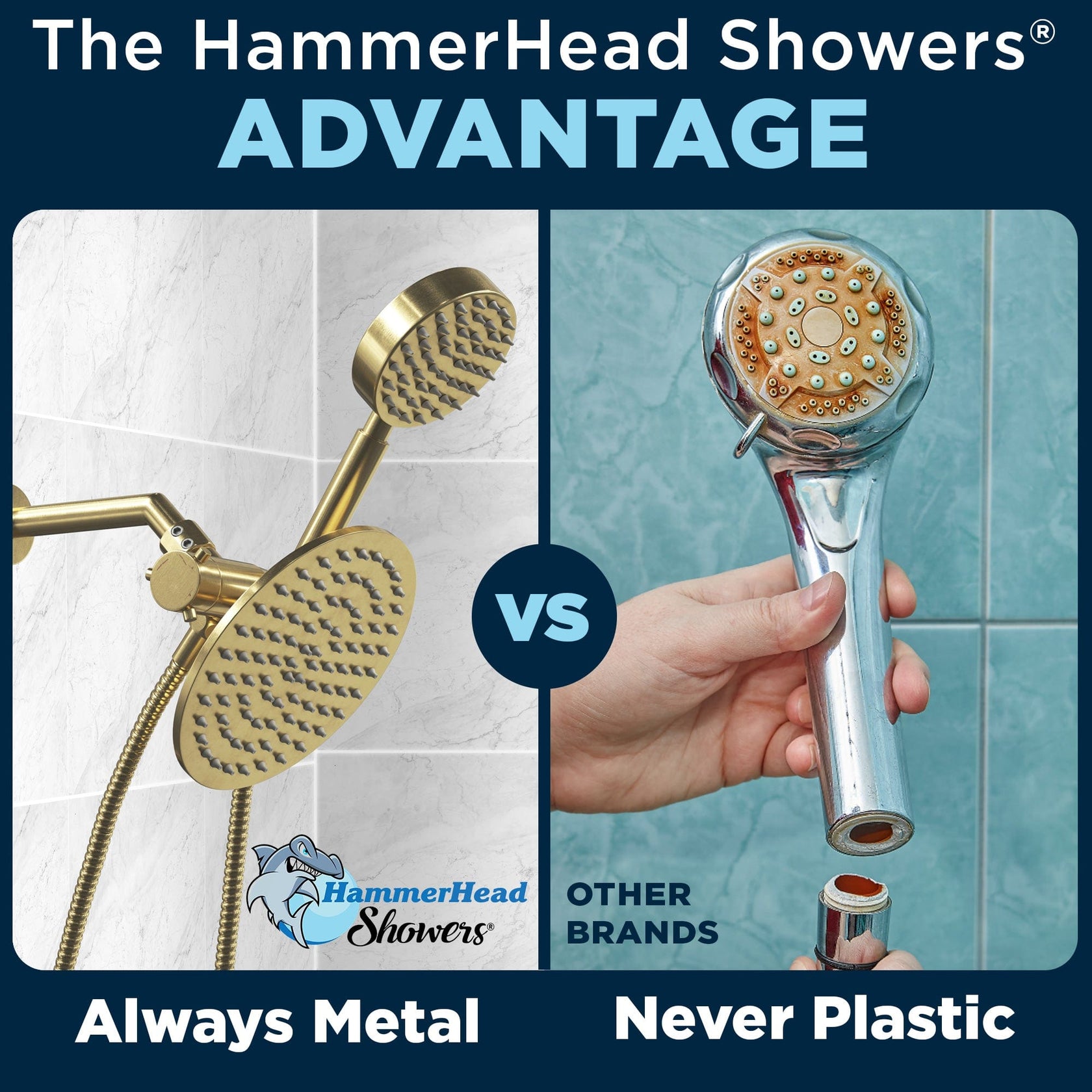 All Metal 1Spray Dual Shower Head Handheld, Rain Shower, Diverter