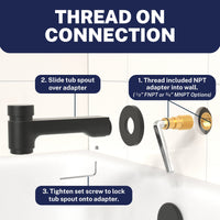 Thread On Spring Loaded Tub Spout Matte Black - The Shower Head Store