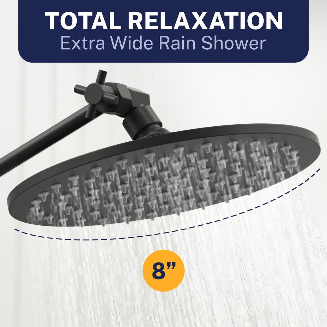 Extra Wide Rain Shower 1-Spray Dual with Adjustable Arm Matte Black / 2.5 GPM - The Shower Head Store