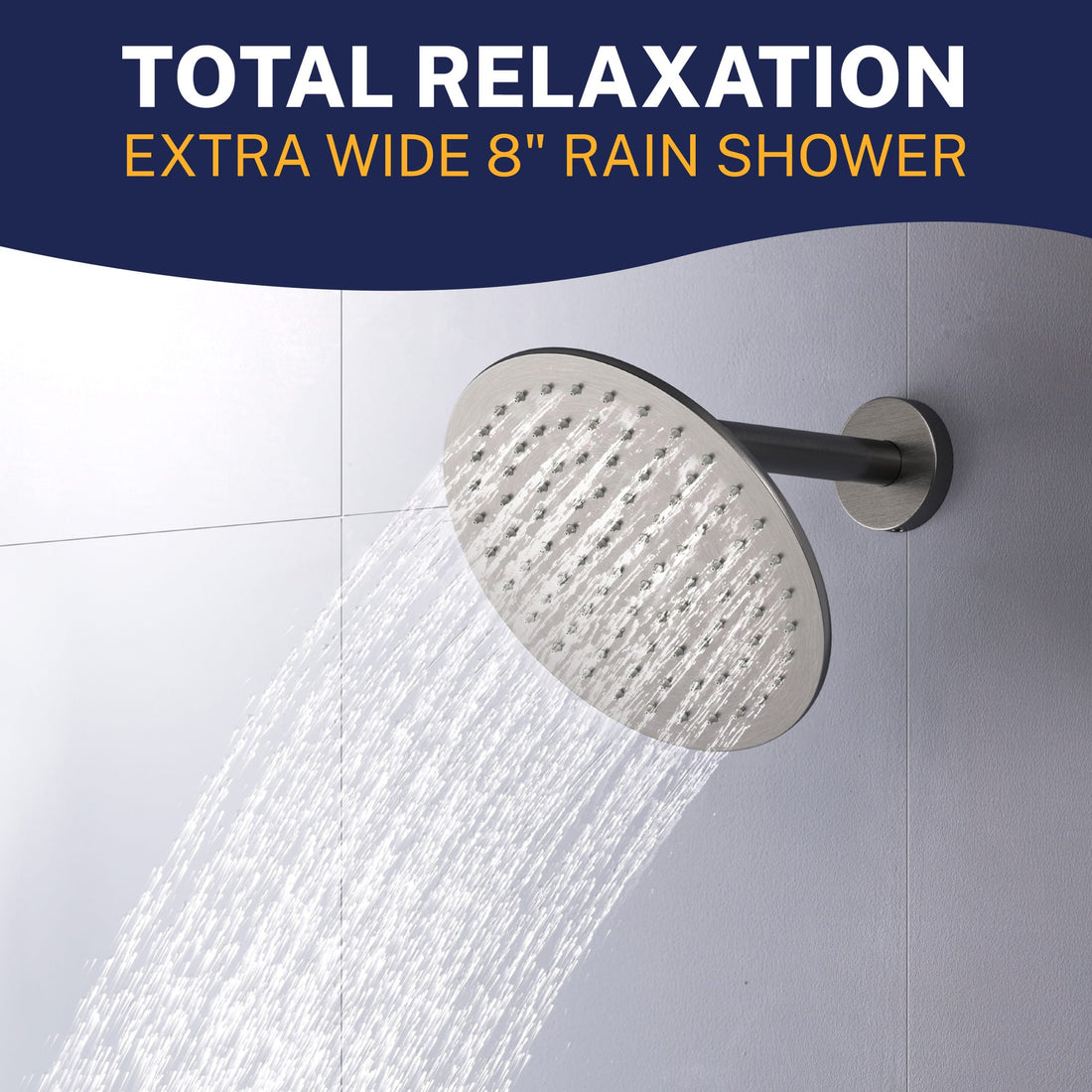 Total Relaxation 8 Inch Rain Shower Head HammerHead Gray / 2.5 GPM - The Shower Head Store