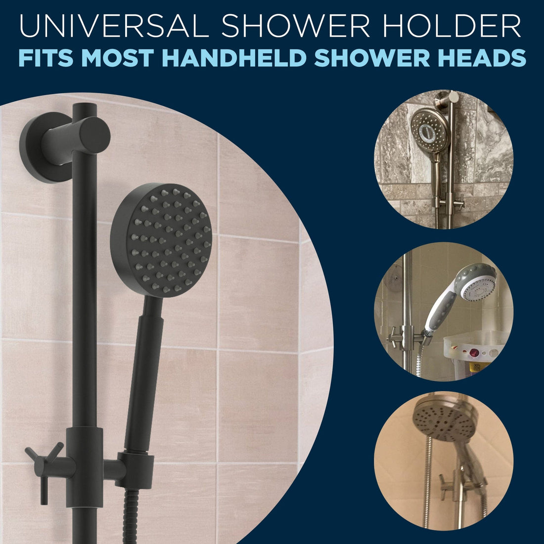 Universal Shower Holder Fits Most Handheld Shower Heads Slide Bar Matte Black - The Shower Head Store