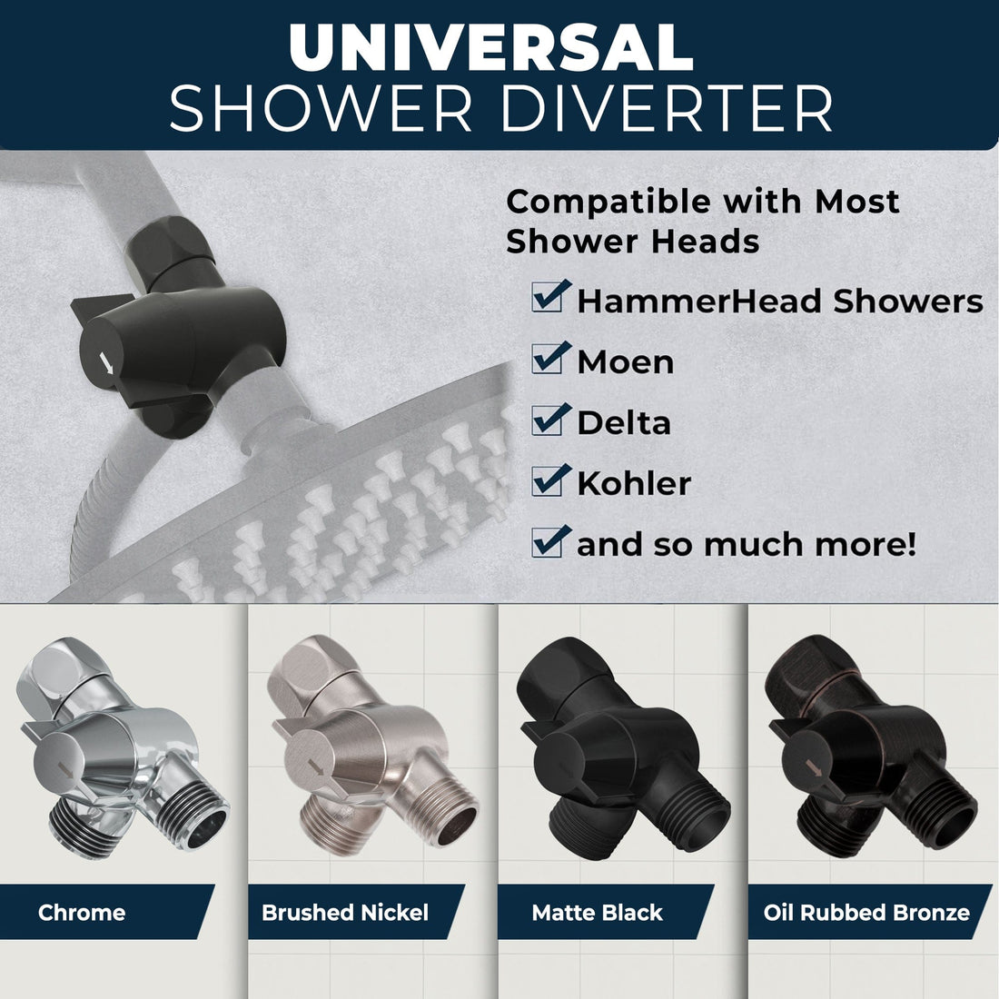 Universal_Diverter_Without_Holder Matte Black - The Shower Head Store