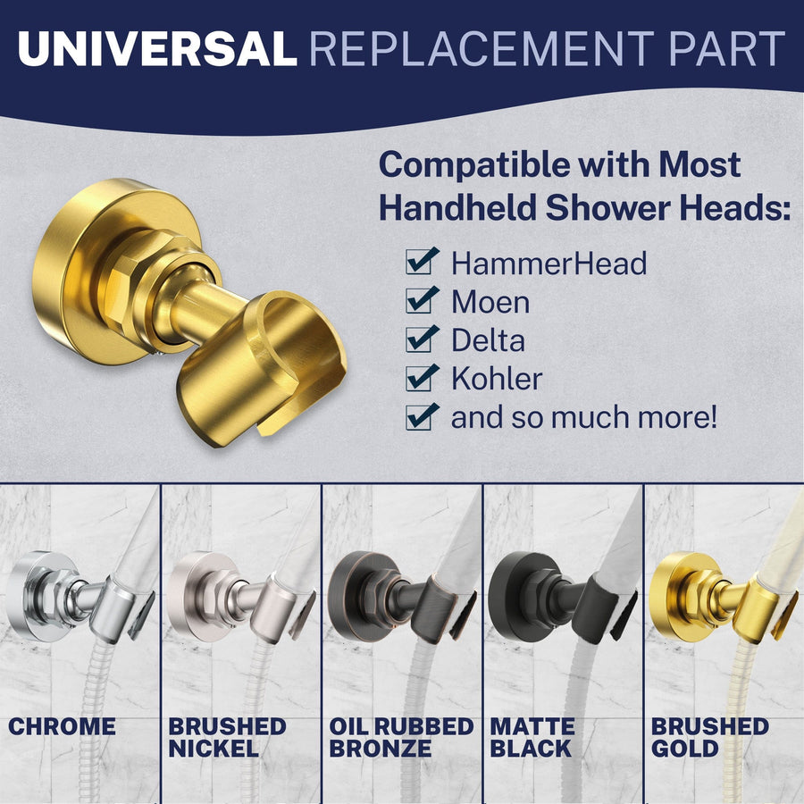 Universal Replacement Wall Mount Holder Brushed Gold  - The Shower Head Store