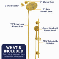 What's Included Dual Shower Head with Slide Bar Set Brushed Gold / 2.5 GPM Brushed Gold / 1.75 GPM - The Shower Head Store