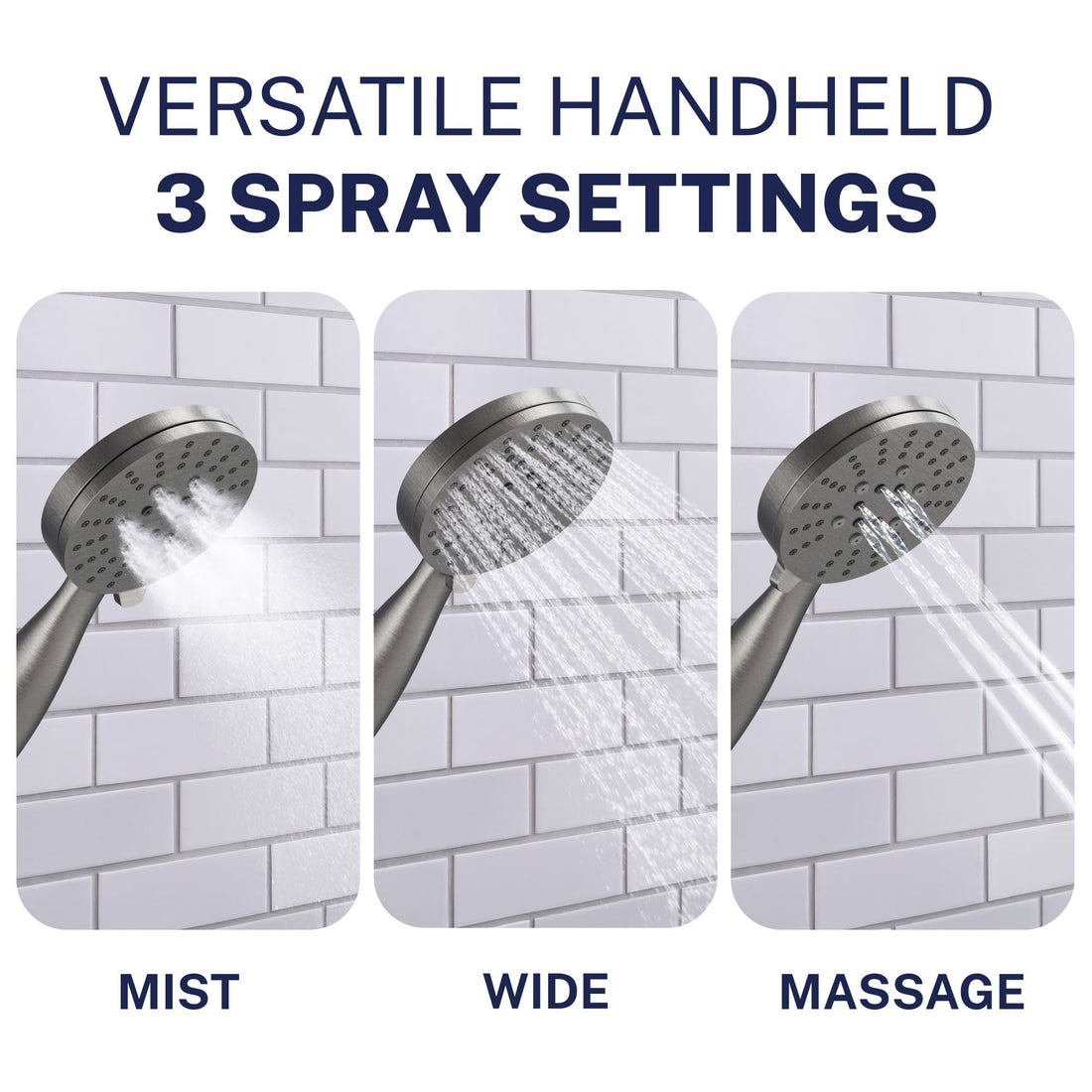 Variation 1-Handle Shower Valve System with 3-Spray Handheld Shower Head HammerHead Gray / 2.5 GPM - The Shower Head Store