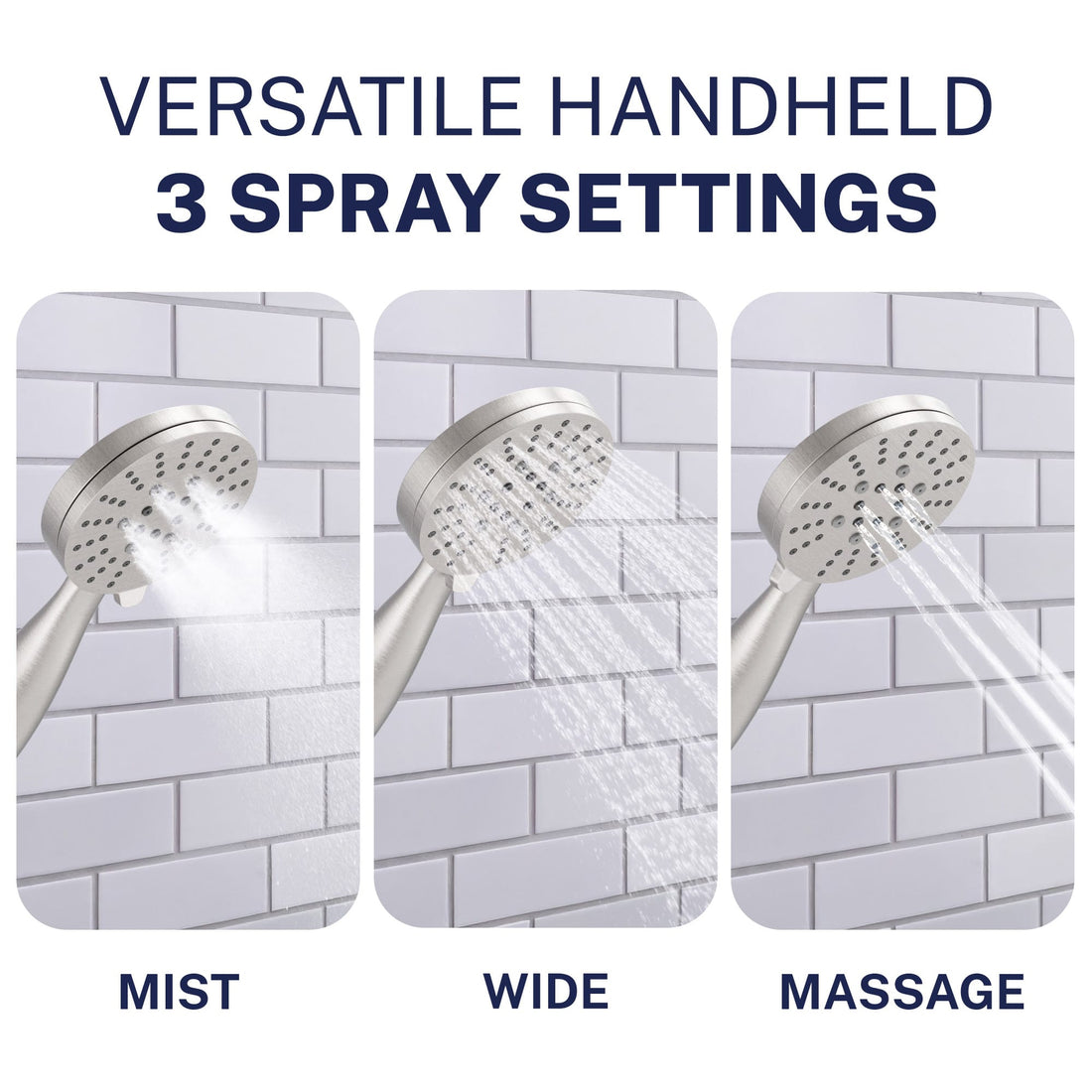 Spray Settings 1-Handle Shower Valve System with 3-Spray Handheld Shower Head Brushed Nickel / 2.5 GPM Brushed Nickel / 1.75 GPM - The Shower Head Store