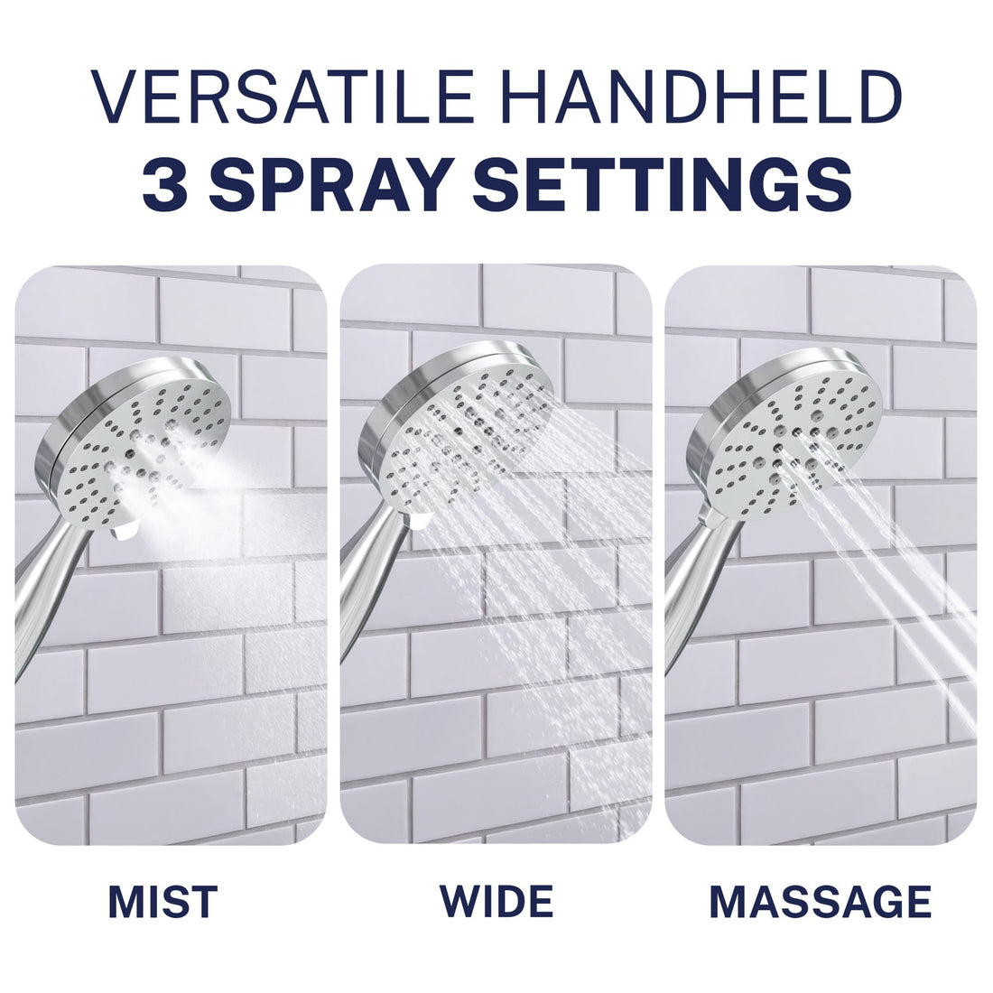 Spray Settings Slide Bar with 3-Spray Hand Held Shower Head & Hose Chrome / 2.5 GPM Chrome / 1.75 GPM  - The Shower Head Store