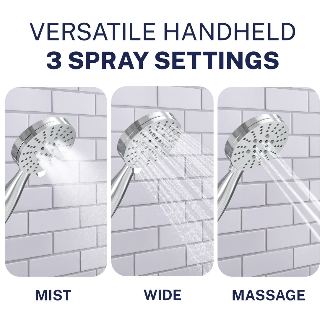 3-Spray Settings 1-Handle Shower Valve System with 3-Spray Handheld Shower Head Chrome / 2.5 GPM Chrome / 1.75 GPM - The Shower Head Store