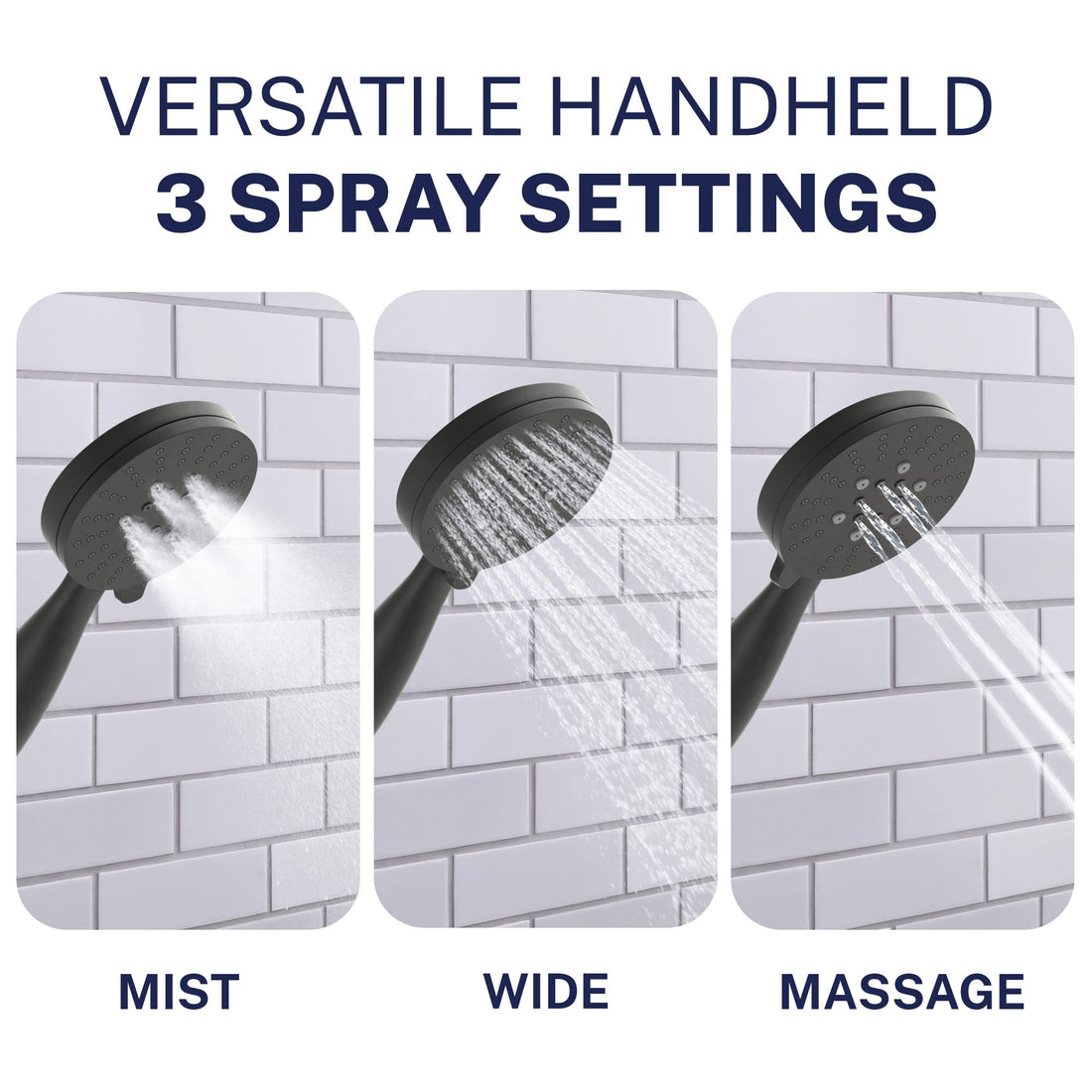 Switch Between Wide Mist and Massage 3-Spray Dual Shower Head Combo Matte Black / 2.5 GPM - The Shower Head Store