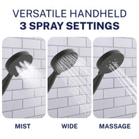 Spray Settings Slide Bar with 3-Spray Hand Held Shower Head & Hose Matte Black / 2.5 GPM Matte Black / 1.75 GPM  - The Shower Head Store