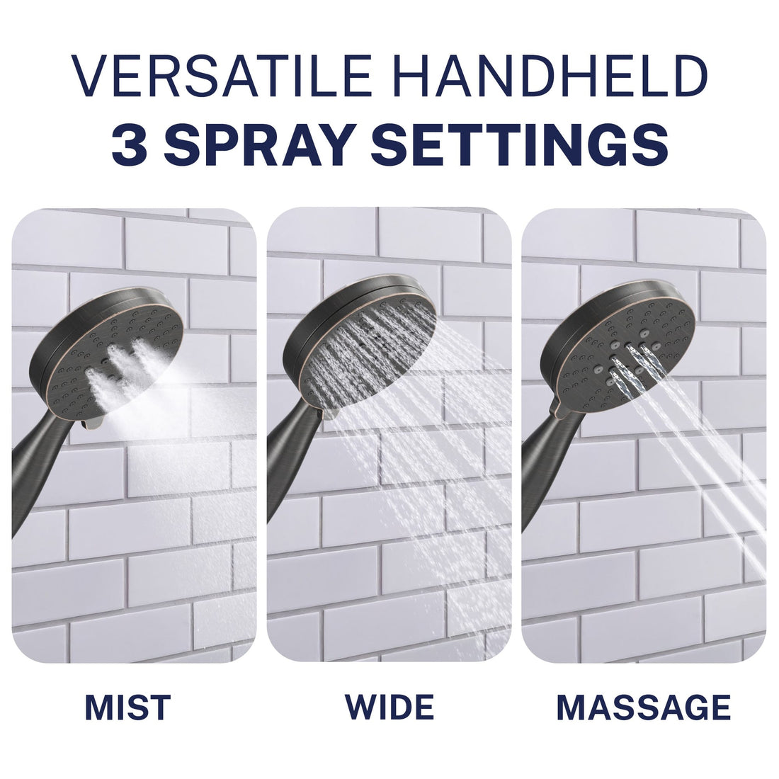 Spray Settings 1-Handle Shower Valve System with 3-Spray Handheld Shower Head Oil Rubbed Bronze / 2.5 GPM Oil Rubbed Bronze / 1.75 GPM - The Shower Head Store