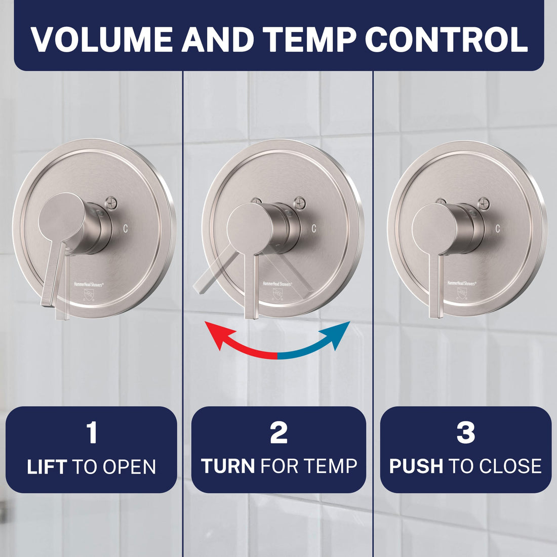 Volume and Temperature Control All Metal 2-Inch High Pressure Shower Head Set - Complete Shower System with Valve and Trim Brushed Nickel / 2.5 GPM Brushed Nickel / 1.75 GPM - The Shower Head Store