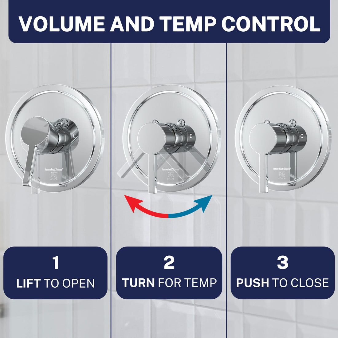 Volume and Temperature Control 1-Handle Shower Valve System with 3-Spray Handheld Shower Head Chrome / 2.5 GPM Chrome / 1.75 GPM - The Shower Head Store