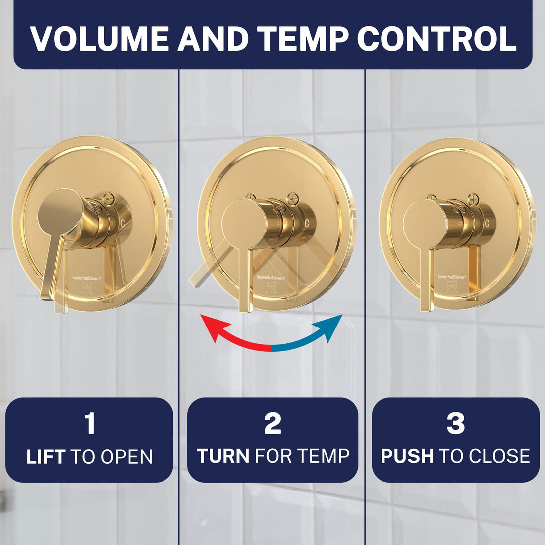Volume and Temperature Control 2 Inch High Pressure Shower Head Set with Tub Spout and Valve and Trim Polished Brass / 2.5 GPM Polished Brass / 1.75 GPM - The Shower Head Store
